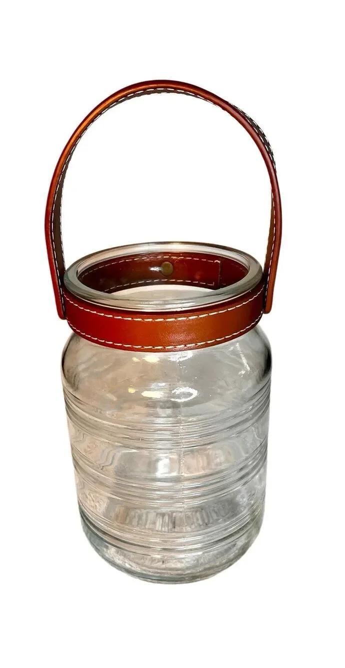 Large Tealight Glass Jar Lantern w/ Leather Handle